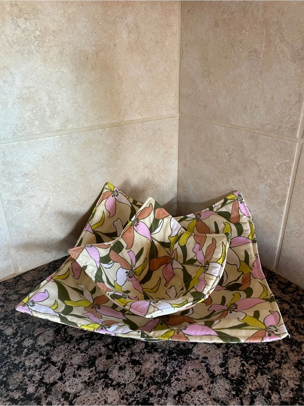 Handmade Wine Bottle Bag & Matching Bowl Cozy Set | Cottagecore Floral Gift